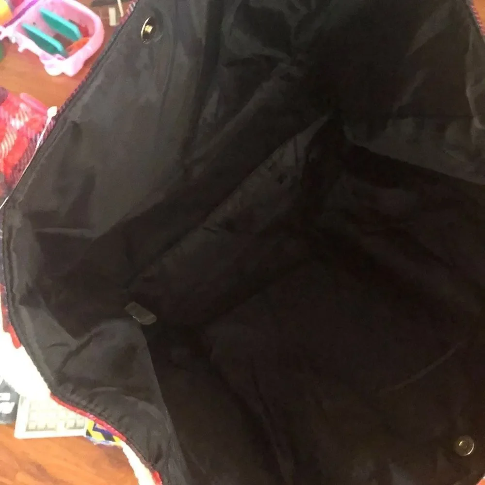 NWT Victoria's Secret red plaid Christmas tote bag with fur trim
